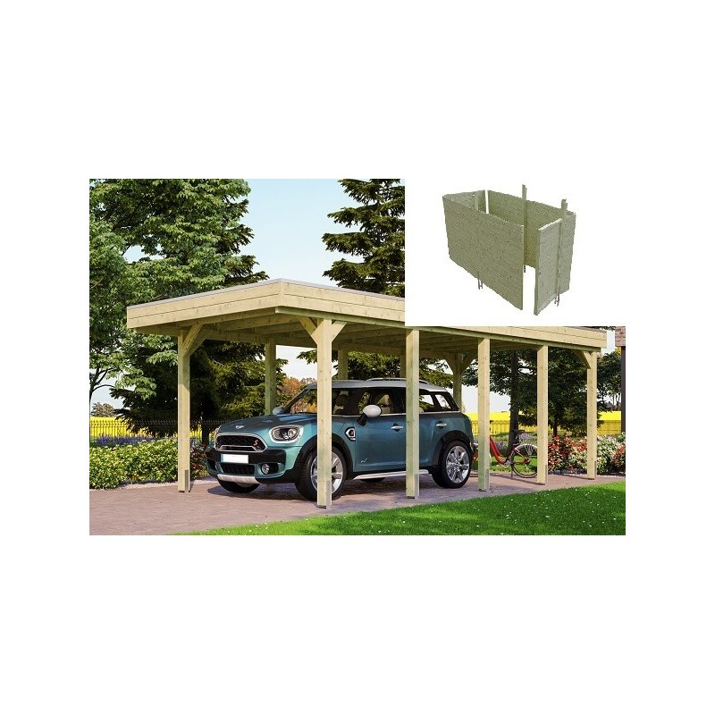 Platinklasse: Hjemsted Premium enkeltcarport med fladt tag og redskabsrum 314x708cm (BxL)