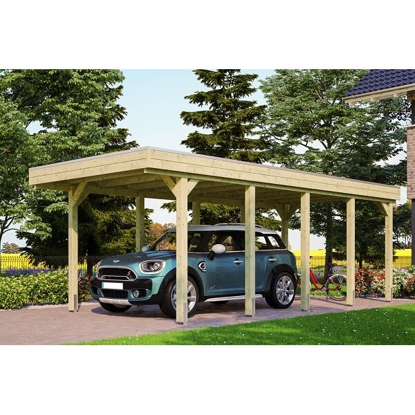 Platinklasse: Hjemsted Premium enkeltcarport med fladt tag og redskabsrum 314x708cm (BxL)