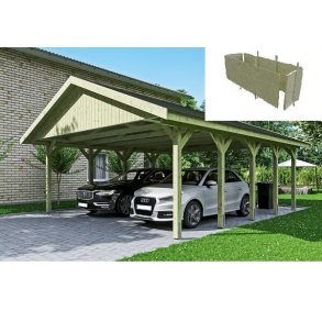 Platinklasse: Hjemsted dobbeltcarport med saddeltag og redskabsrum model 