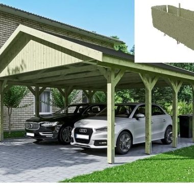 Hjemsted dobbeltcarport med saddeltag og redskabsrum model 
