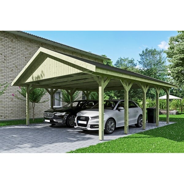 Platinklasse: Hjemsted dobbeltcarport med saddeltag og redskabsrum model "Anker" 620x750cm (BxL)