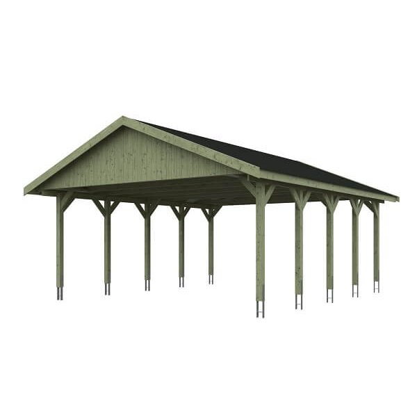Platinklasse: Hjemsted dobbeltcarport med saddeltag og redskabsrum model "Anker" 620x750cm (BxL)