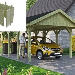 Platinklasse: Hjemsted XL enkeltcarport med saddeltag og redskabsrum model "Lisa" 430x750cm (BxL)