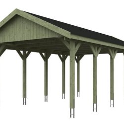 Platinklasse: Hjemsted XL enkeltcarport med saddeltag og redskabsrum model "Lisa" 430x750cm (BxL)