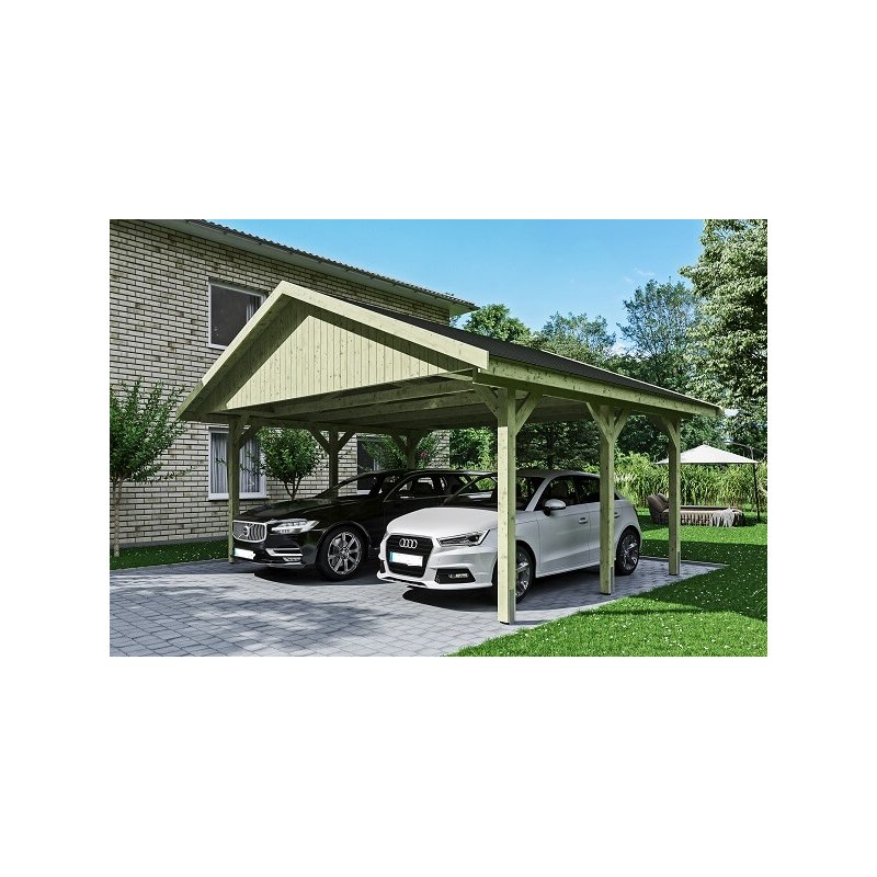 Platinklasse: Hjemsted Premium dobbeltcarport med saddeltag model "Ib" 620x500cm (BxL)