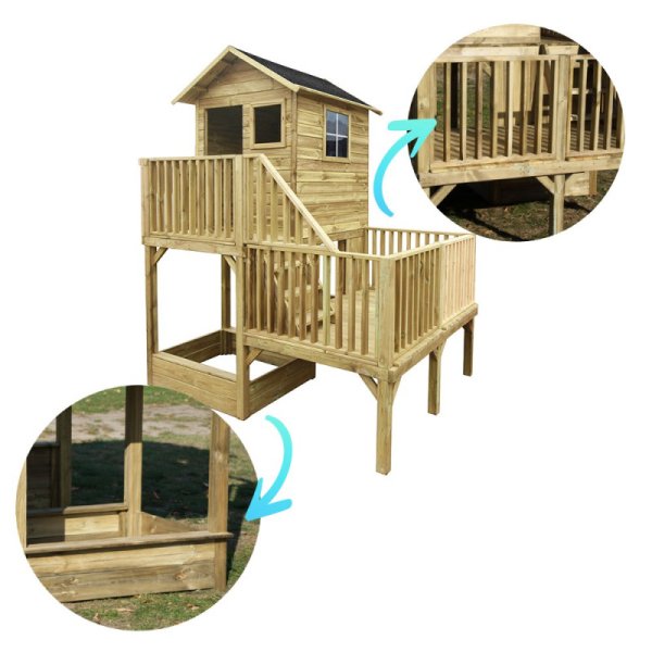 Holger legehus p stolper med platforme og sandkasse &#150; et legehus fyldt med muligheder