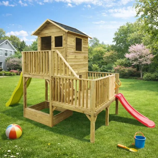 Legehus Holger p� stolper 1,53m2 + terrasse - S�lvklasse