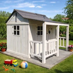 Legehus Ida � klassisk tr�legehus i nordisk design gr� og hvid 3,6m2 inkl. veranda - S�lv klasse