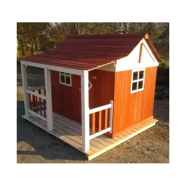 Ida legehus i rd og hvid &#150; klassisk charme og leg p den hyggelige mde 3,6m2 inkl. veranda