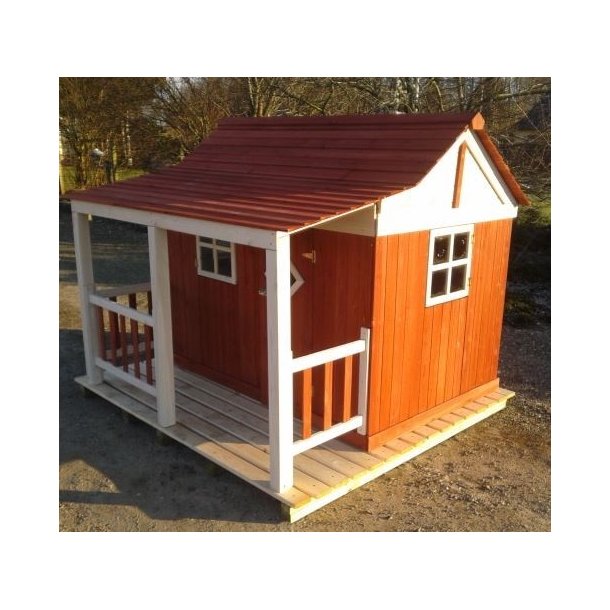 Ida legehus i rd og hvid  klassisk hygge og leg i haven