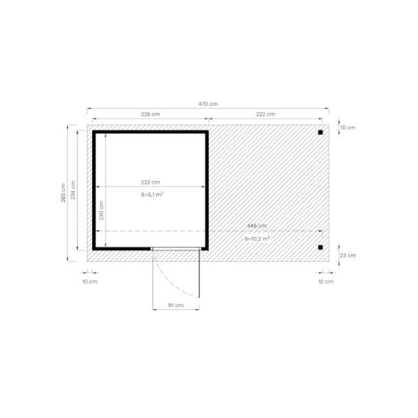 Kassel 2 Set redskabsskur i gr p 5,1m2 + tilbygning