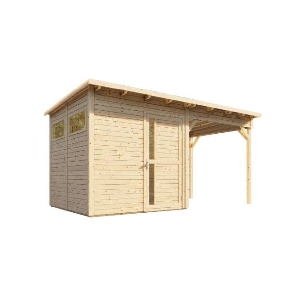 Kassel 2 Set redskabsskur ubehandlet p 5,1m2 + tilbygning