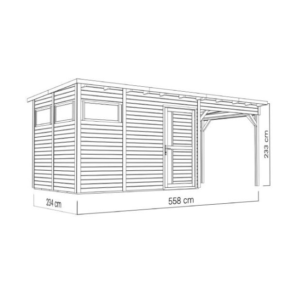 Kassel 3 Set redskabsskur i gr p 7,65m2 + tilbygning
