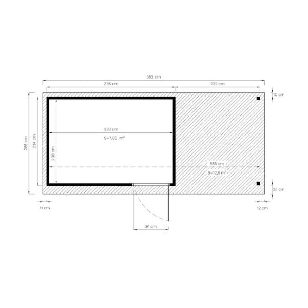 Kassel 3 Set redskabsskur i gr p 7,65m2 + tilbygning