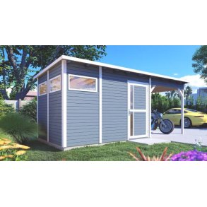 Kassel 3 Set redskabsskur i gr p 7,65m2 + tilbygning