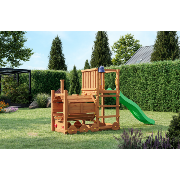 Loco leget�rn teak farvet med gr�n rutsjebane