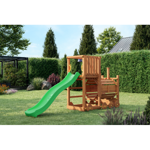 Loco leget�rn teak farvet med gr�n rutsjebane