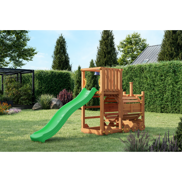 Loco leget�rn teak farvet med gr�n rutsjebane