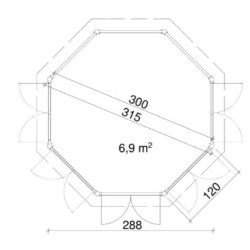 Ls 8-kantet pavillon i ubehandlet tr p 6,9m2