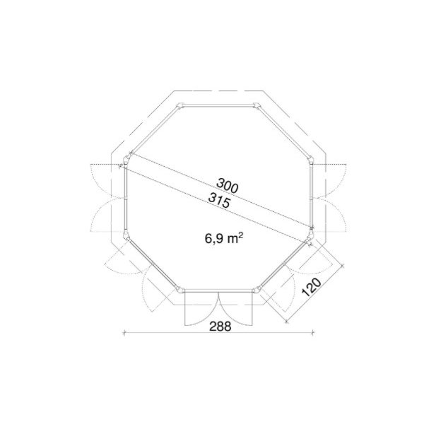 Ls 8-kantet pavillon i ubehandlet tr p 6,9m2