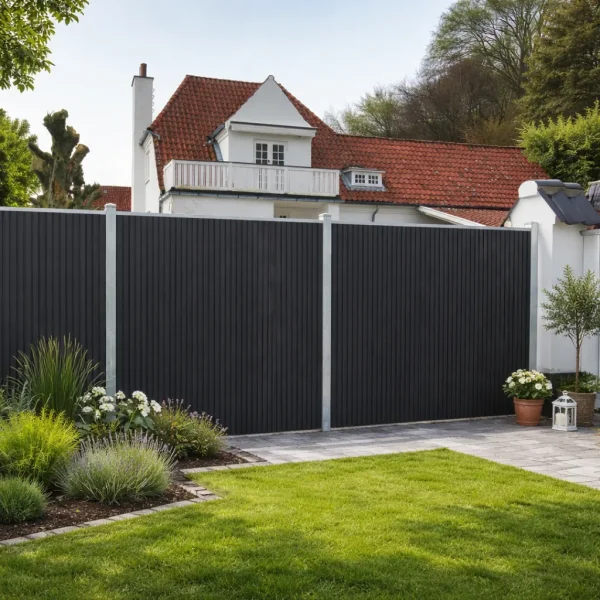 Platinklasse: Lefkas LODRET komposithegn m. bekl�dning p� 2 sider inkl. galv. stolper og tilbeh�r