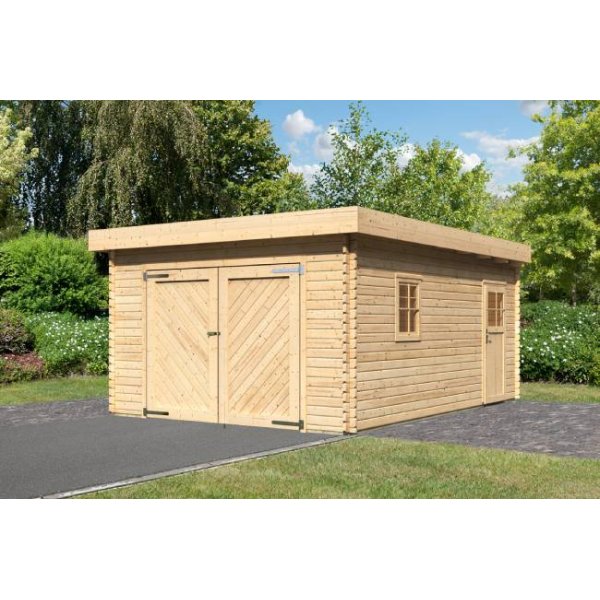 Lemvig garage i ubehandlet tr med fladt tag p 18,7m2