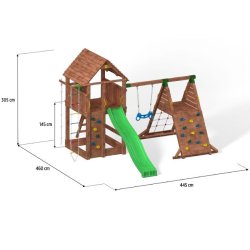 Mlkevejen legetrn i teak inkl. rutsjebane, klatrevgge, klatrereb m.m.