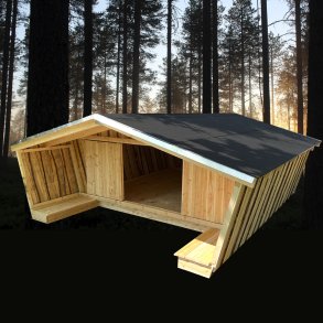 Mia XL shelter i l�rketr� med skyded�re 