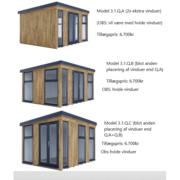 Dominator isoleret hjemmekontor 4,5x3,5m BxD på 15,75m2 - (model 3.1)