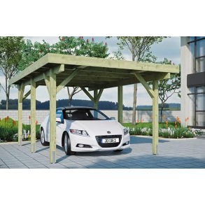 Guldklasse: Enkeltcarport i trykimprgneret tr med fladt tag model 