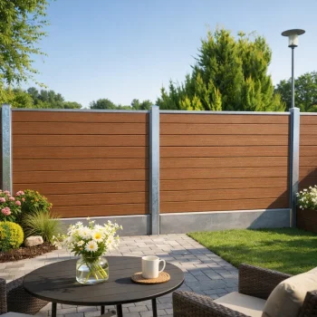 Nice komposithegn med betonbundplade og st�lstolper - Guldklasse