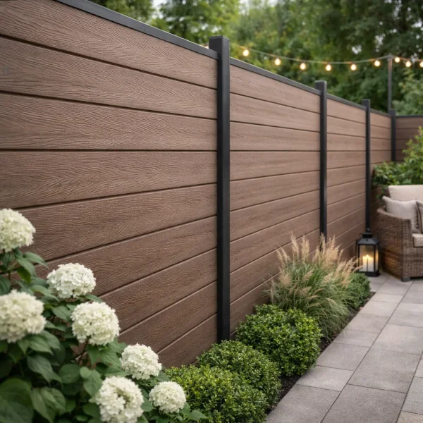 Guldklasse: Nice komposithegn med pulverlakeret galv. st�lstolper og tilbeh�r