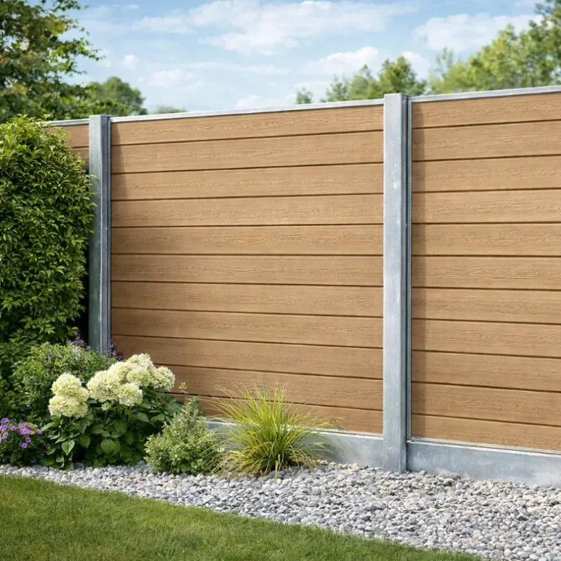 Nice komposithegn med st�lbundplade og galvaniserede st�lstolper - Guldklasse