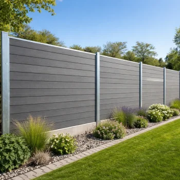 Nice komposithegn med betonbundplade og st�lstolper - Guldklasse