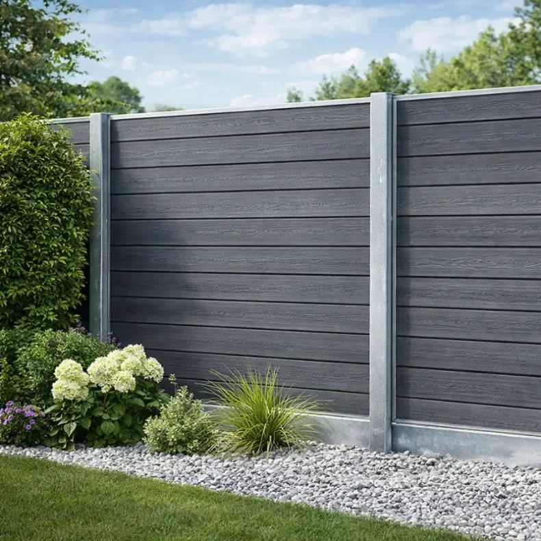 Nice komposithegn med st�lbundplade og galvaniserede st�lstolper - Guldklasse