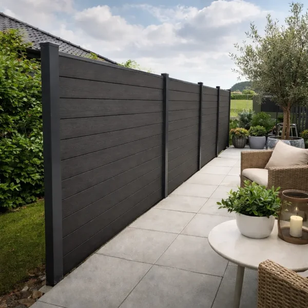 Guldklasse: Nice komposithegn med pulverlakeret galv. st�lstolper og tilbeh�r