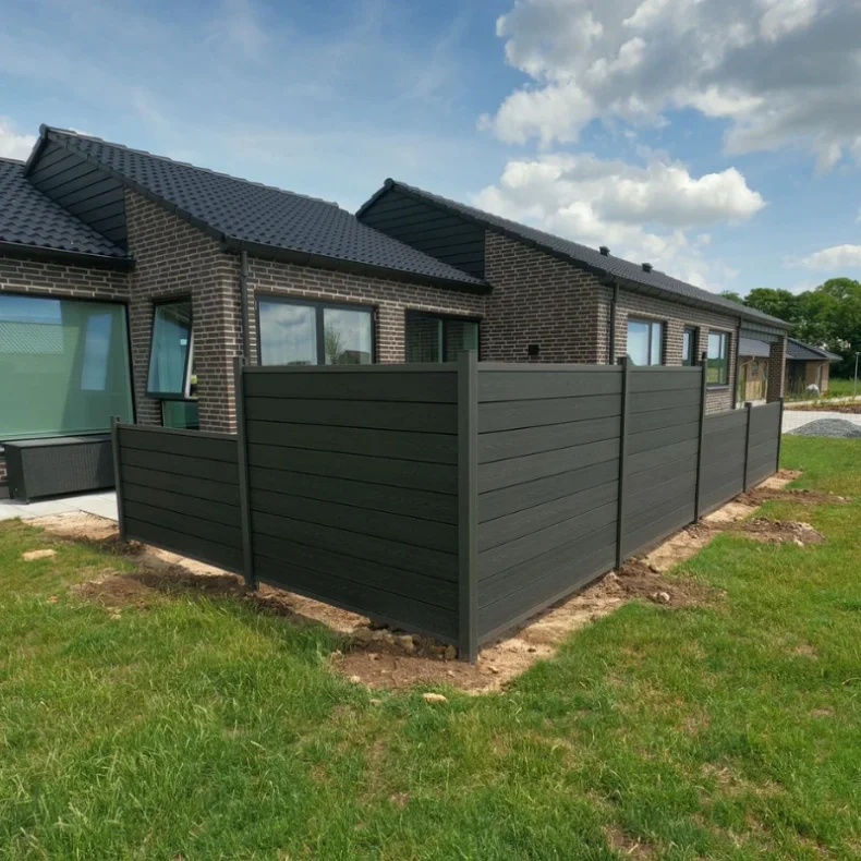 Nice komposithegn med alu stolper i antracit - Guldklasse