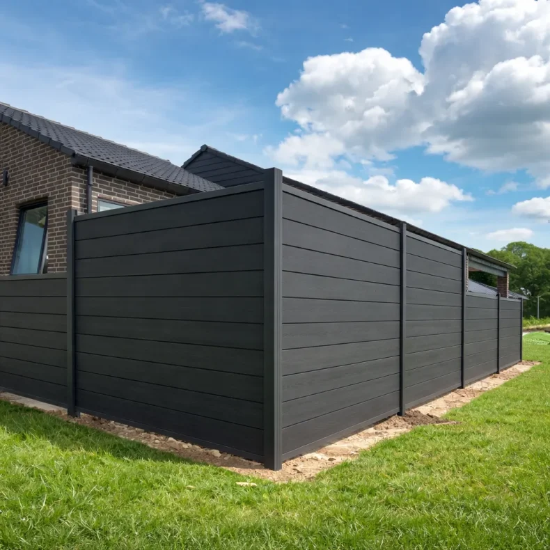 Nice komposithegn med alu stolper i antracit - Guldklasse