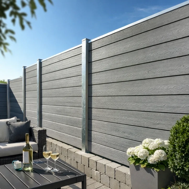 Nice komposithegn med galvaniserede st�lstolper - Guldklasse