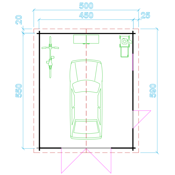Gram garage med 40mm godstykkelse p 24,7m2 i ubehandlet tr