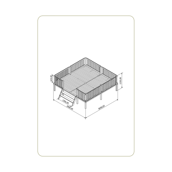 Tr�platform til legehus 3 x 3 meter � inkl. 10 jordankre