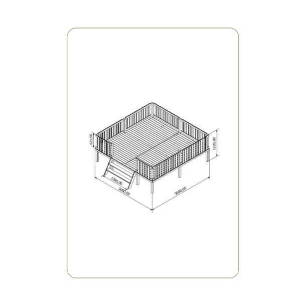 Tr�platform til legehus 3 x 3 meter � inkl. 10 jordankre