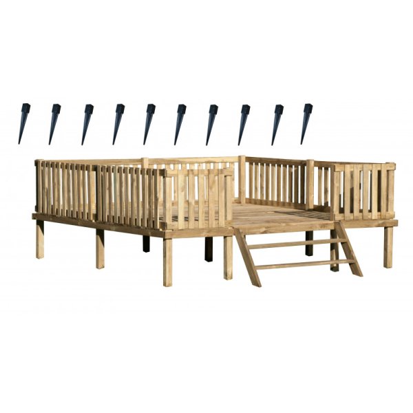 Tr�platform til legehus 3 x 3 meter � inkl. 10 jordankre