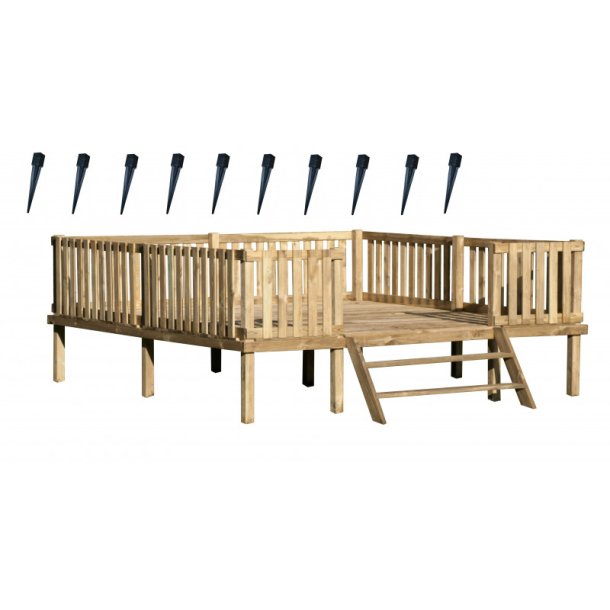 Tr�platform til legehus 3 x 3 meter � inkl. 10 jordankre