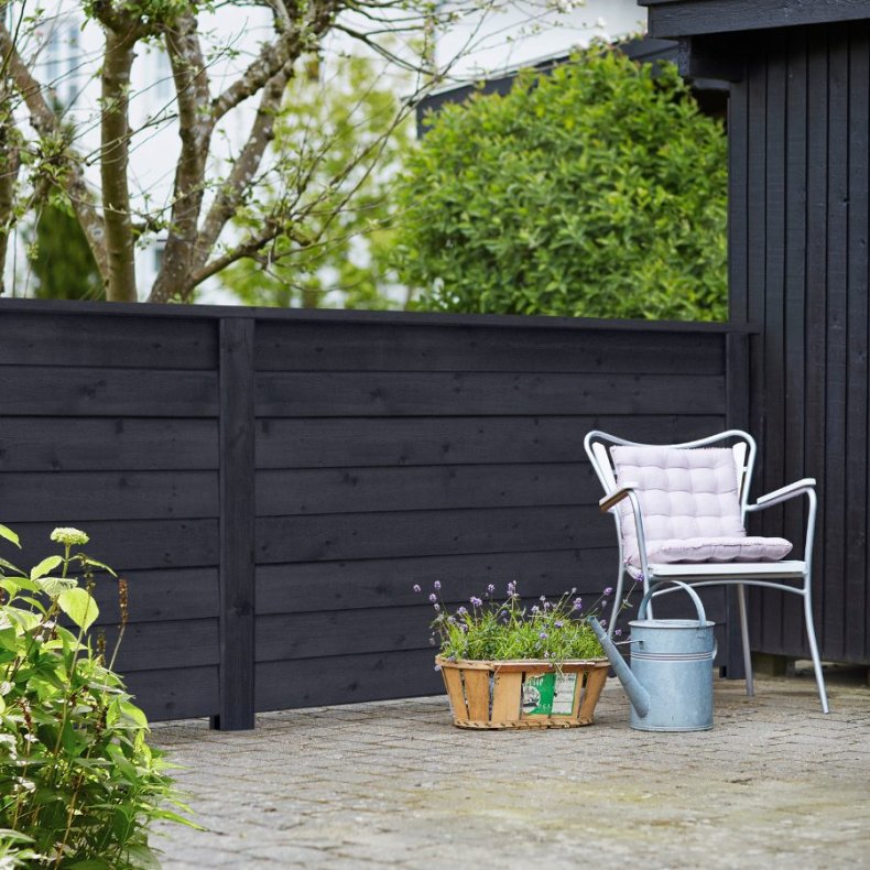 Systemhegn i klinkprofil med systemstolper i tr - Slvklasse