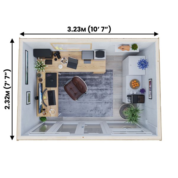 Dominator isoleret hjemmekontor 3,5x2,5m BxD på 8,7m2 - (model 2)