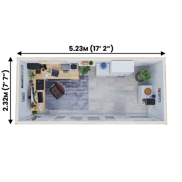 Dominator isoleret hjemmekontor 5,5x2,5m BxD på 13,75m2 - (model 3)