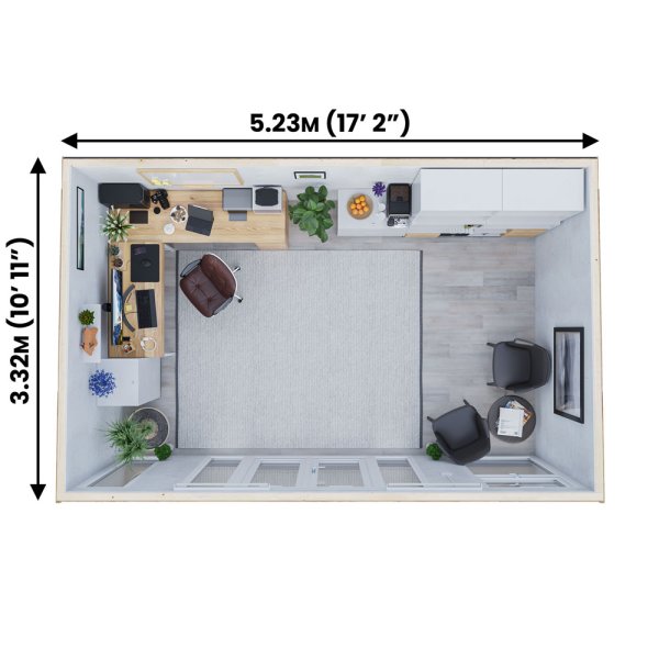 Dominator isoleret hjemmekontor 5,5x3,5m BxD på 19m2 - (model 4)