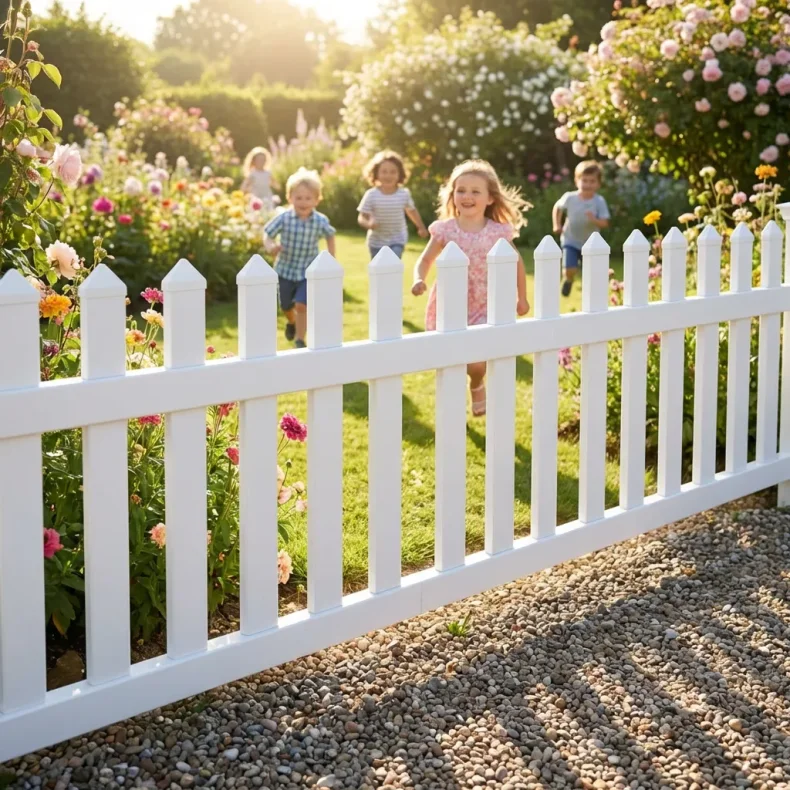 Skagen hegn med lige brede stave og pvc stolper - Guldklasse