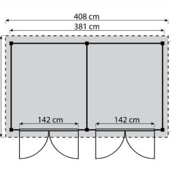 Bronzeklasse: Jmkiil redskabsskur model Riga 8,5m2 med 2 dobbeltdre